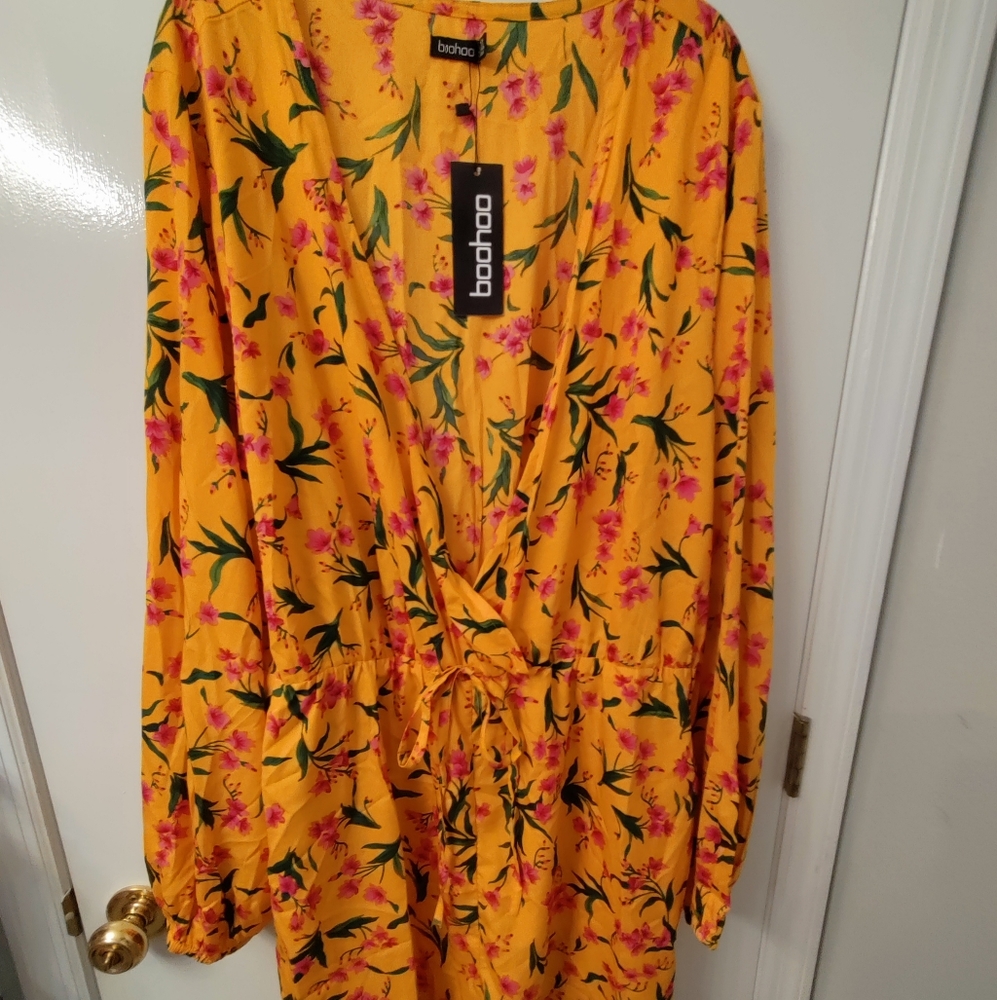 Plus Size Yellow Print Romper